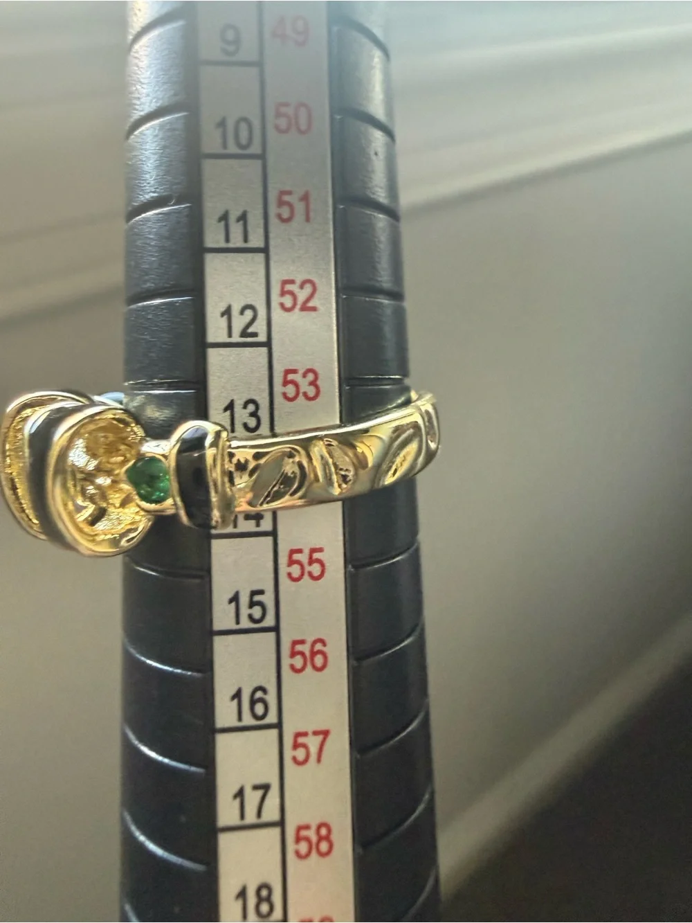 NEW! 18k Yellow Gold Plated & Black Enamel and Green Stone Women's Ring